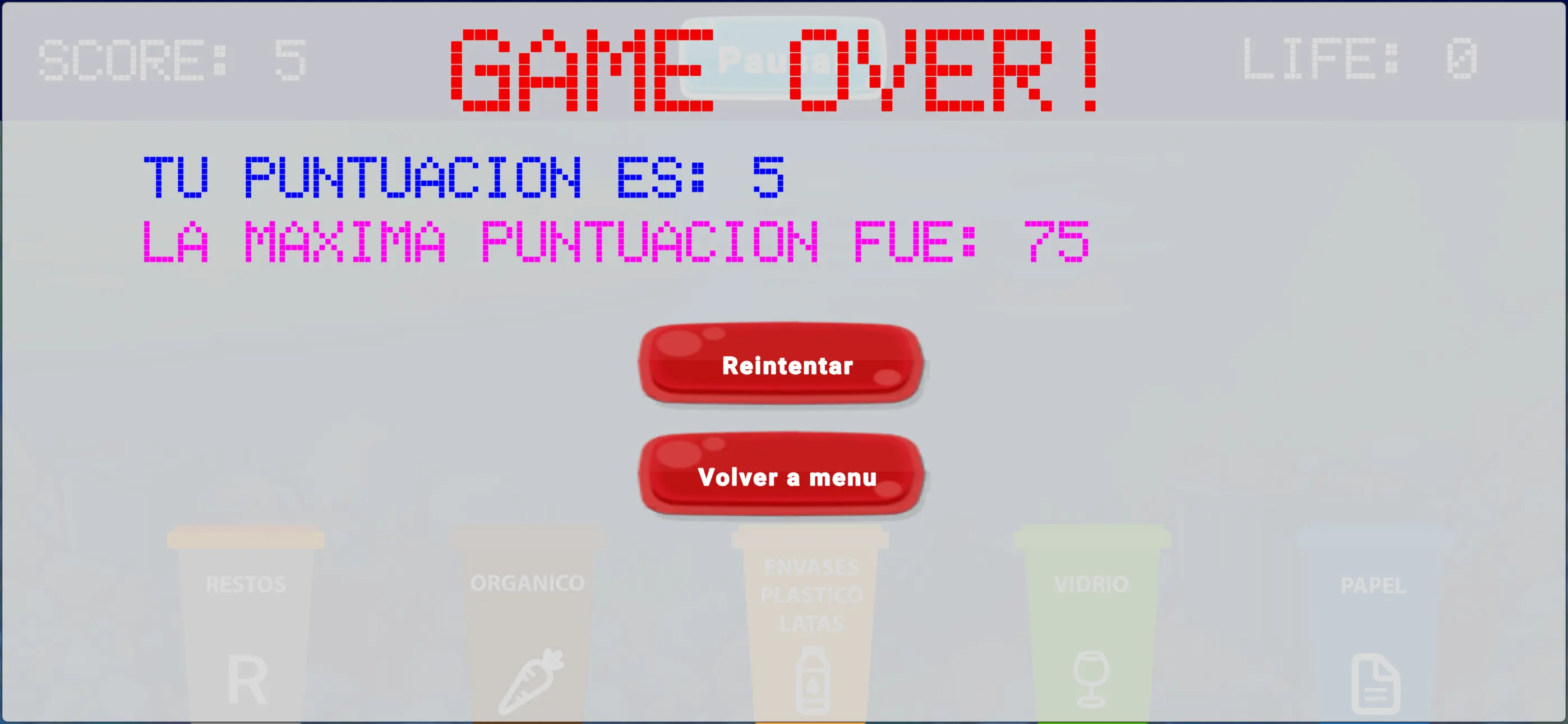 Pantalla de fin de partida de Don't Be Trashy